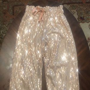Rose Gold sequin harem pants